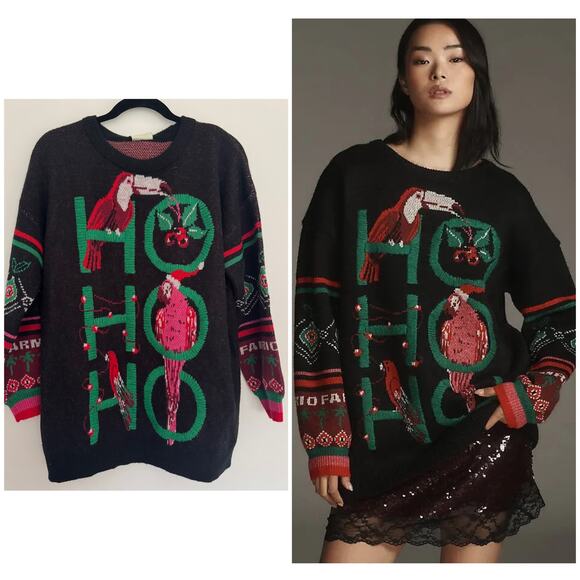 Farm Rio Black 'Ho Ho Ho’ Knit Christmas Sweater - Picture 1 of 6